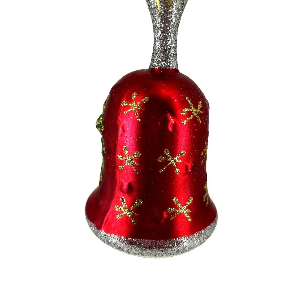 Vintage Christmas Home For The Holidays Glass Hanging Santa Wreath Ornament Bell